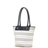 バーバリー ボーダー トートバッグ ハンドバッグ アイボリー ネイビー キャンバス レザー レディース BURBERRY 【中古】
